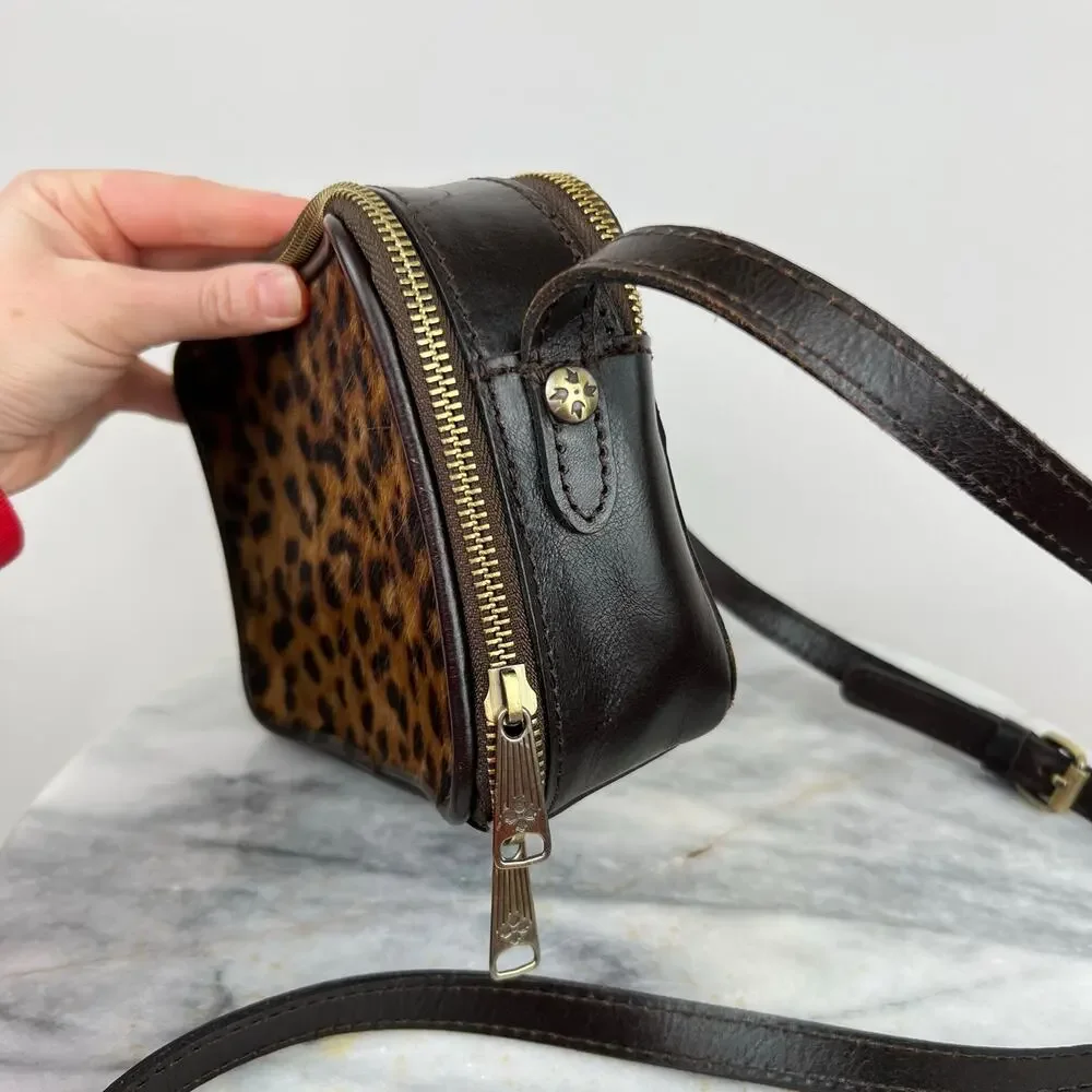 Patricia Nash Leopard Haircalf Rimini Double Zip Box Crossbody Bag